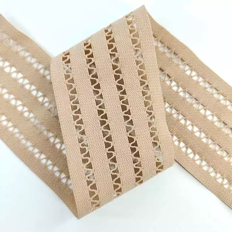 GEB192 Woven Elastic Band, Beige Stretchy Lace Band, Hollow Out Elastic Band For Clothing; Clothing