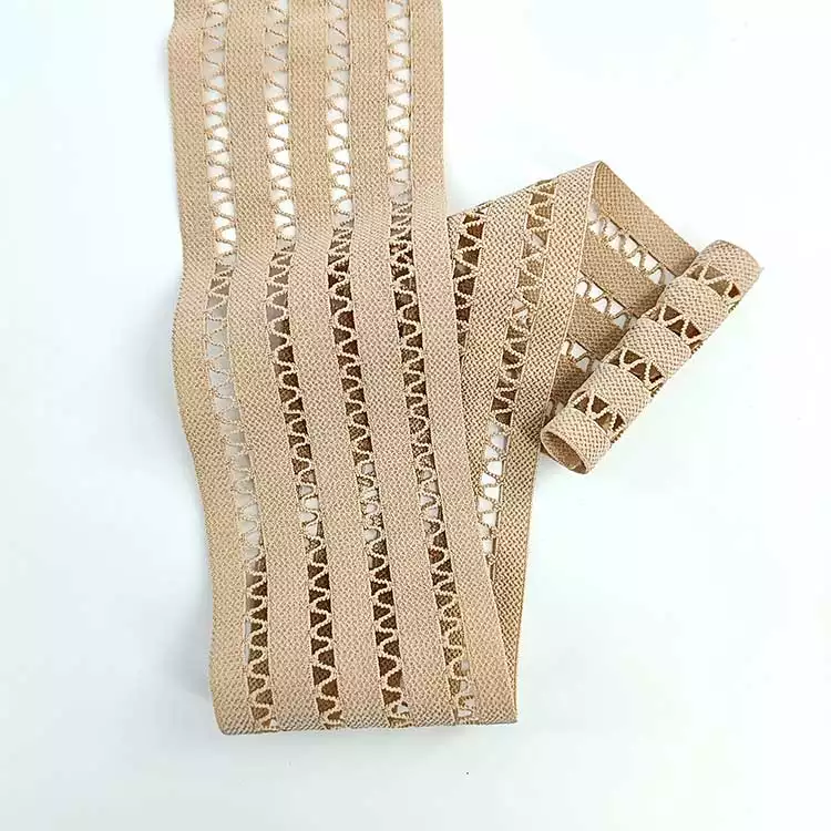 GEB192 Woven Elastic Band, Beige Stretchy Lace Band, Hollow Out Elastic Band For Clothing; Clothing