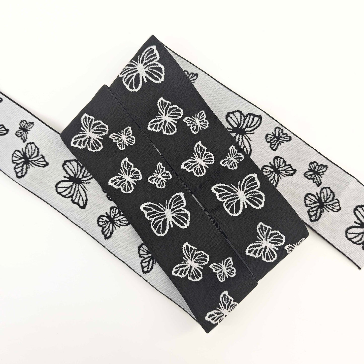 FZ-127 Black White Butterfly Jacquard Elastic Band