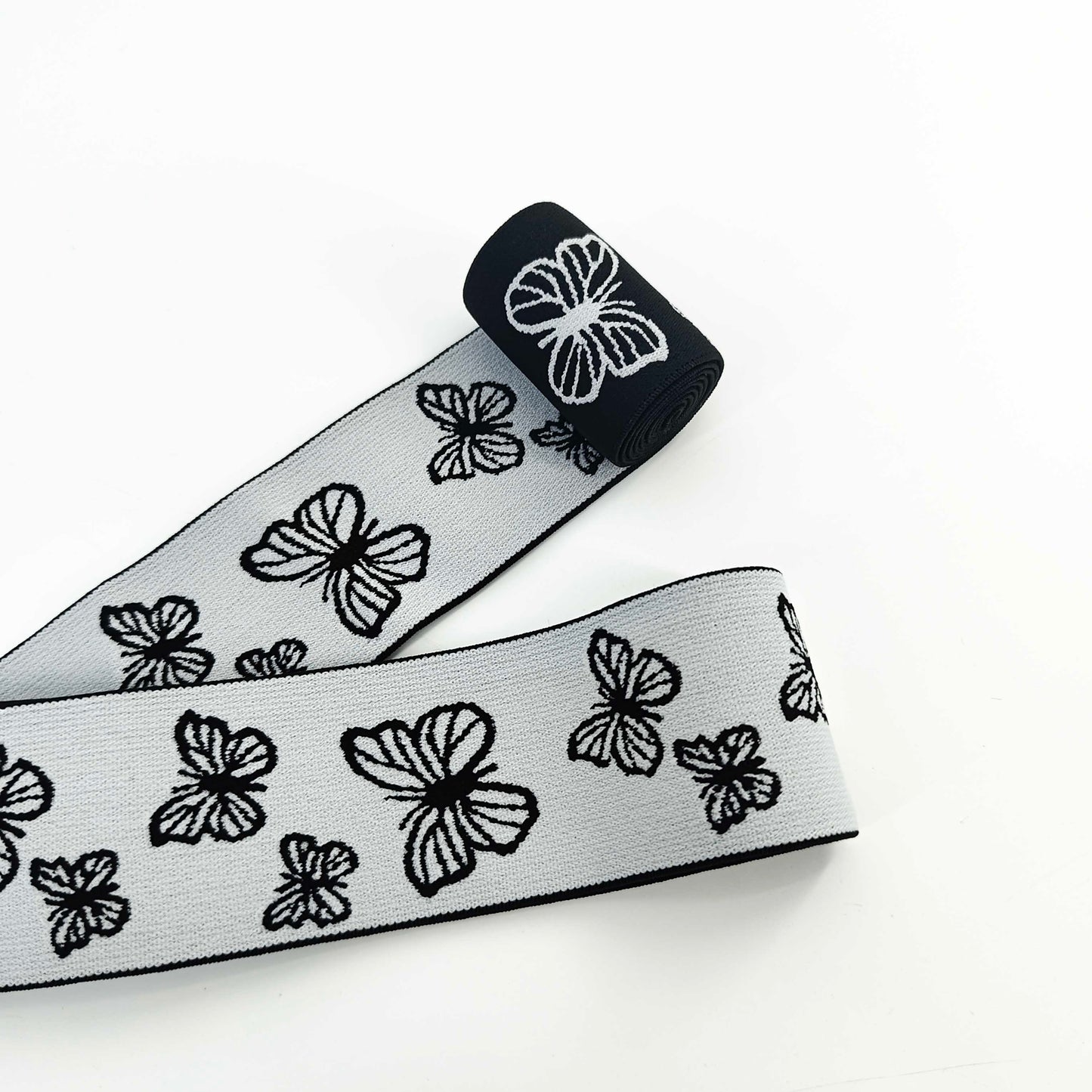 FZ-127 Black White Butterfly Jacquard Elastic Band